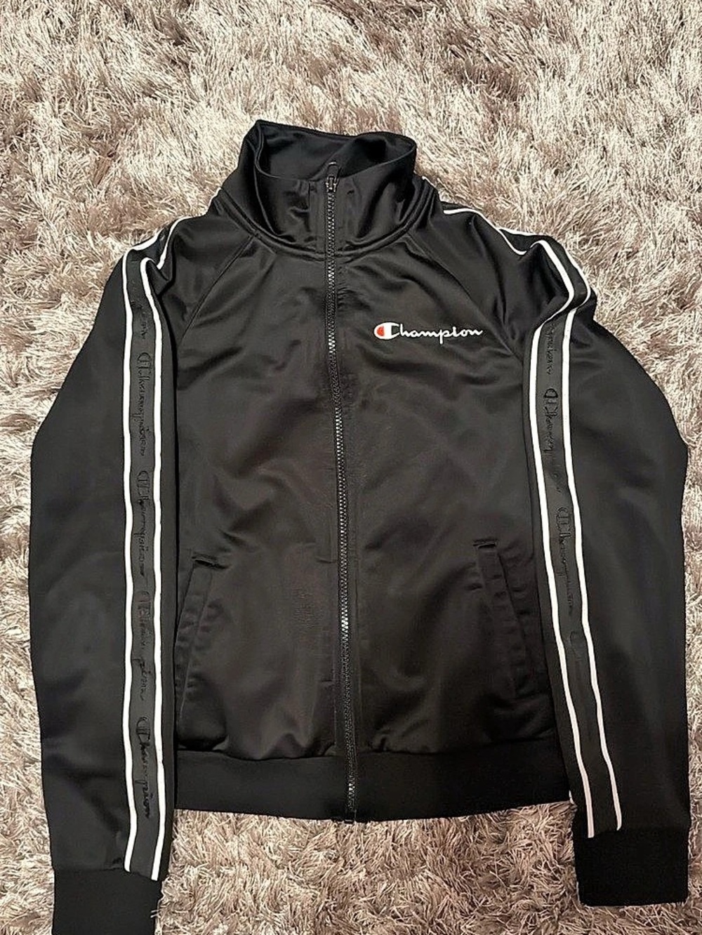 Champion Logo Tape Track Jacket in Black & White Size XS